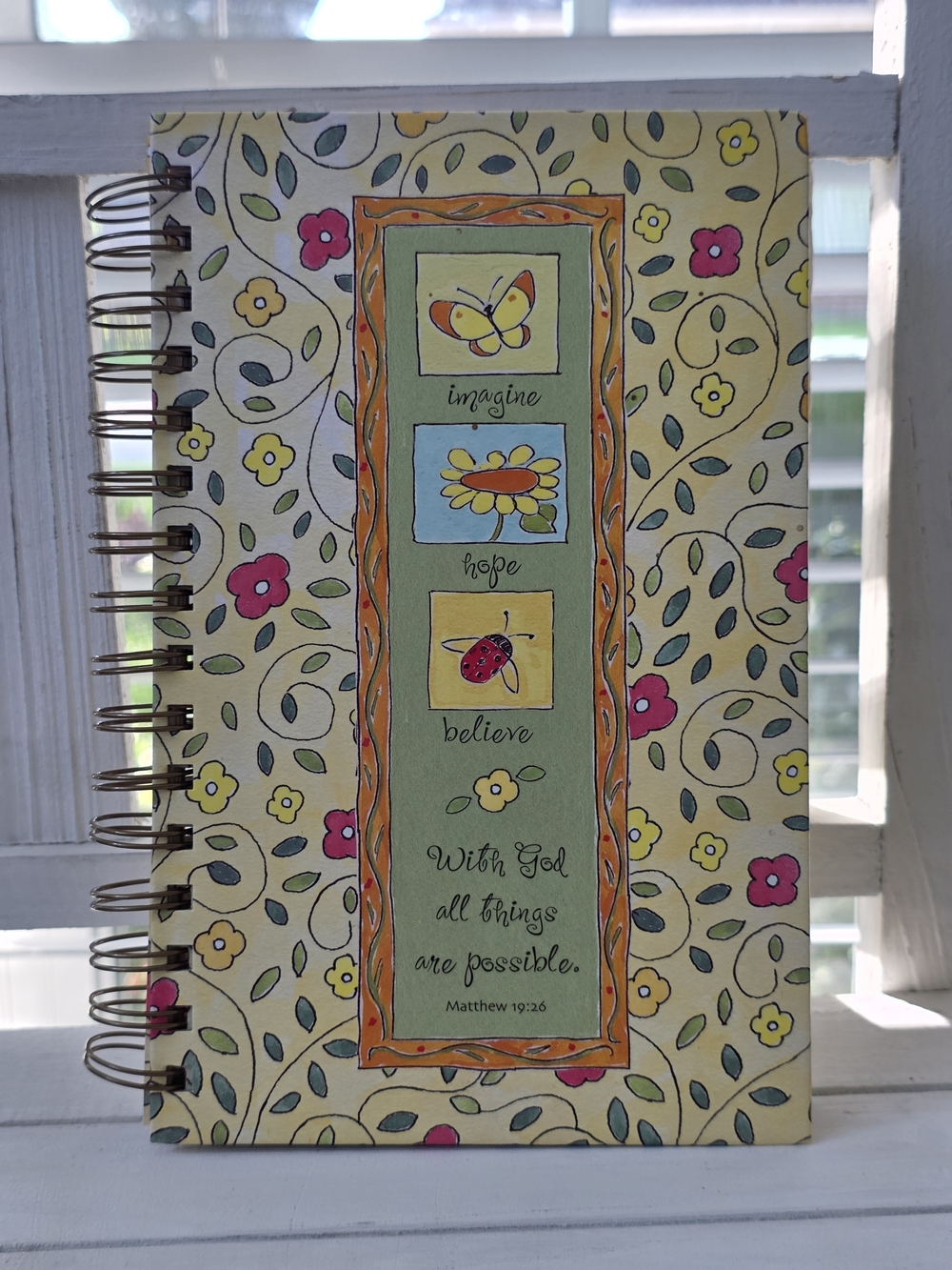 DaySpring Floral Spiral Journal with Butterfly & Ladybug Motifs - Yellow